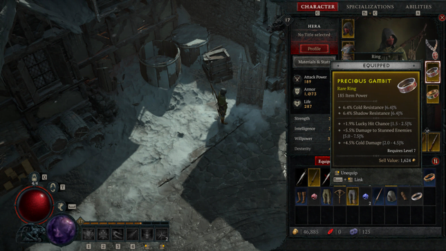 Diablo IV's screenshot shows the main stats of the missing ring.